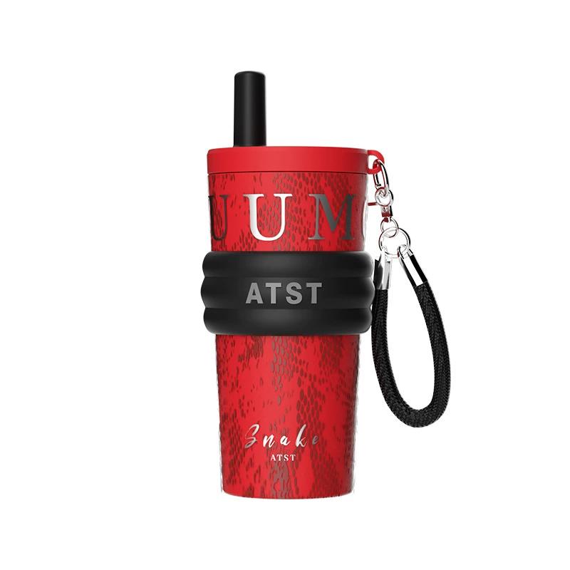 Vaso térmico de acero inoxidable con diseño de serpiente y doble tapa para bebidas