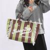 Striped Women's Tote Bag Contrast Color Letter Large Capacity Shoulder Bag Commuter Underarm Bag