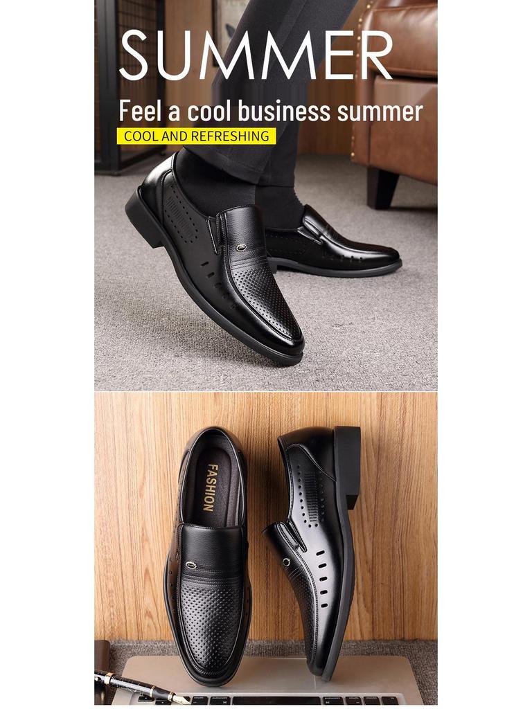 Men's Spring/Summer Hollow Leather Slip-On Shoes - Business Casual & Formal, Ideal for Middle-Aged and Elderly Dads
