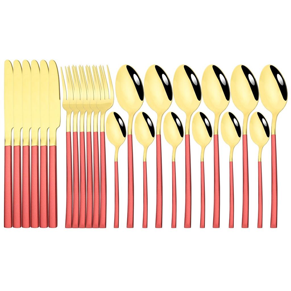 6People Stainless Steel Cutlery Set Knife Fork Tea Spoon Dinner Tableware Black Dinnerware Party Kitchen Flatware Silverware Set