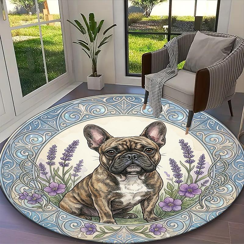 Cosmic Balanced Bulldog Print Round Rug, Multi-functional Office Chair Sofa Carpet, Easy Clean Carpet for Home and Living Spaces