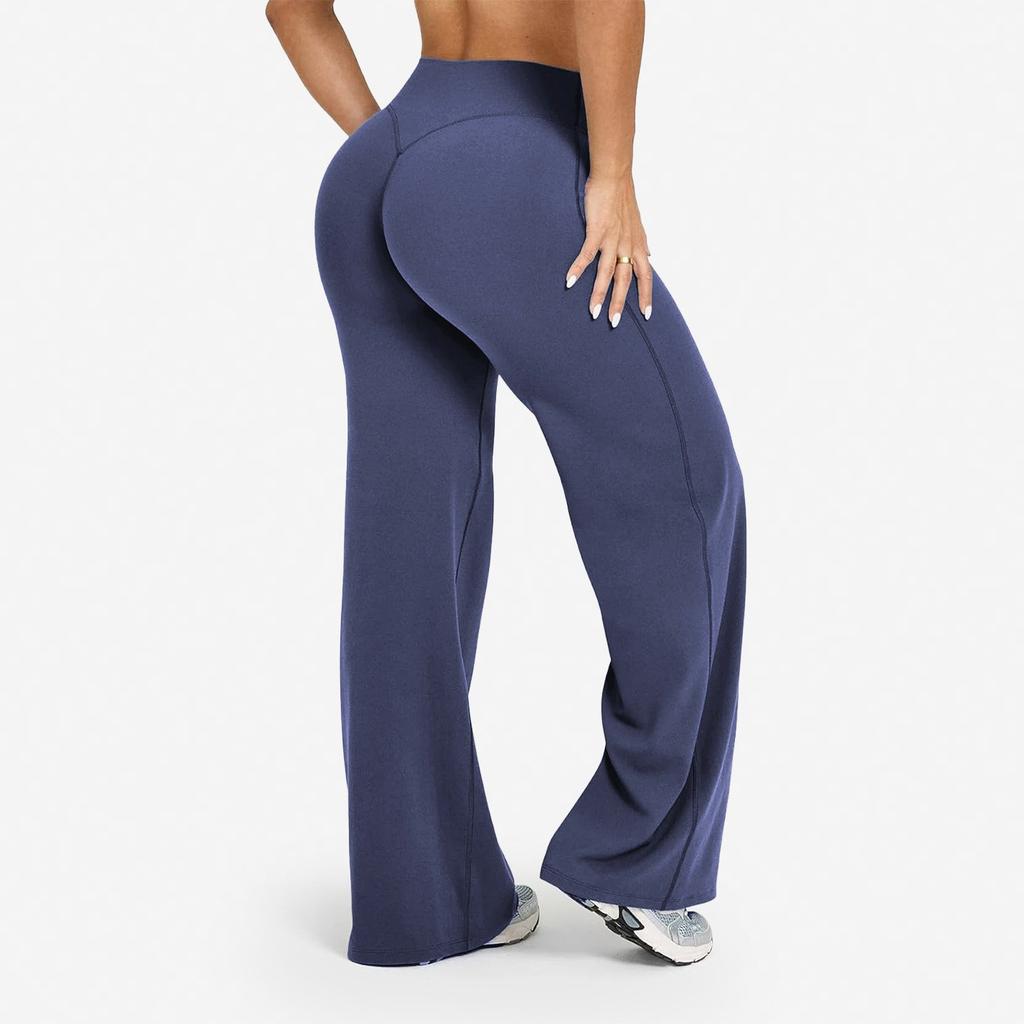 Women's High Waist Flared Yoga Pants Slim Fit Solid Color Stretch Workout Wide Leg Trousers