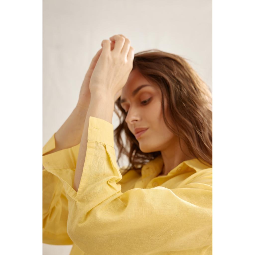 Vestido Camisa de Lino Plisado para Mujer Casual Largo Cuello Solapa