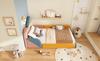Children's Upholstered Bed 90x200 cm, multicolor with raised side protection, soft with padded headboard and fall protection for children's room