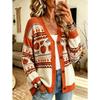 Women S Halloween Pumpkin Jacquard V Neck Knit Cardigan Loose Long Sleeve Sweater
