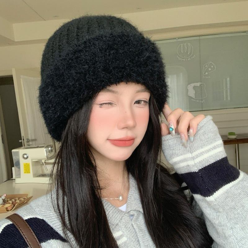 Autumn and Winter Hat Women's Big Head Circumference Fleece Warm Knitted Hat Retro Versatile Wool Hat Ear Protector Cold Hat