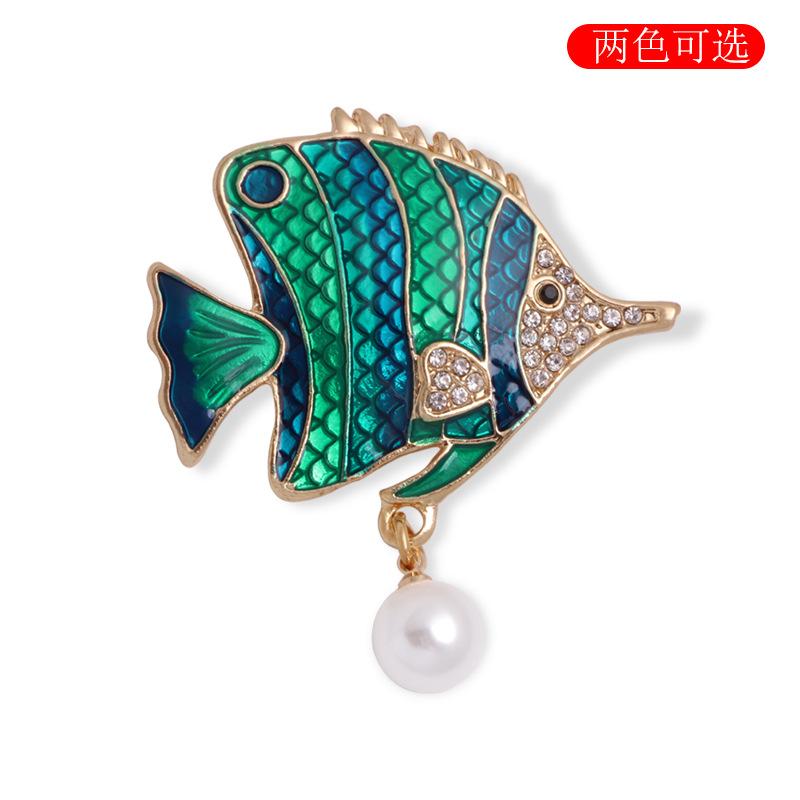 New fashion trend small fish pearl rhinestone brooch creative personality animal corsage manufacturer