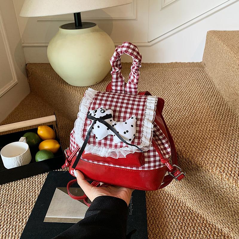 

Cartoon puppy cute backpack women s new high-end plaid backpack girl small bag красный