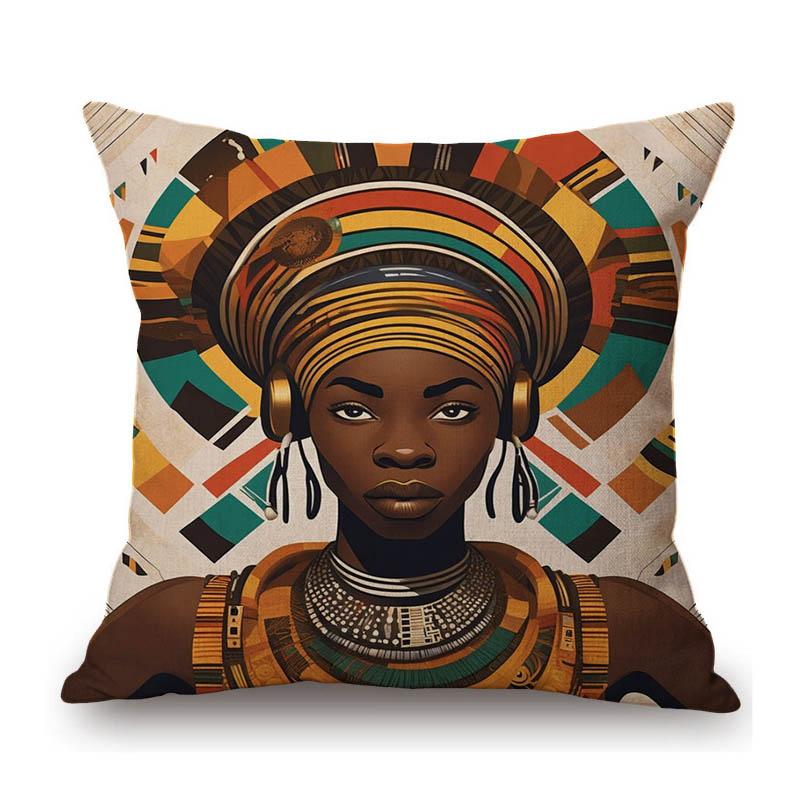 Black African Girl Woman Fiction Looking Exotic Style Decoration Art Cotton Linen Sofa Throw Pillow Case Bench Cushion Cover