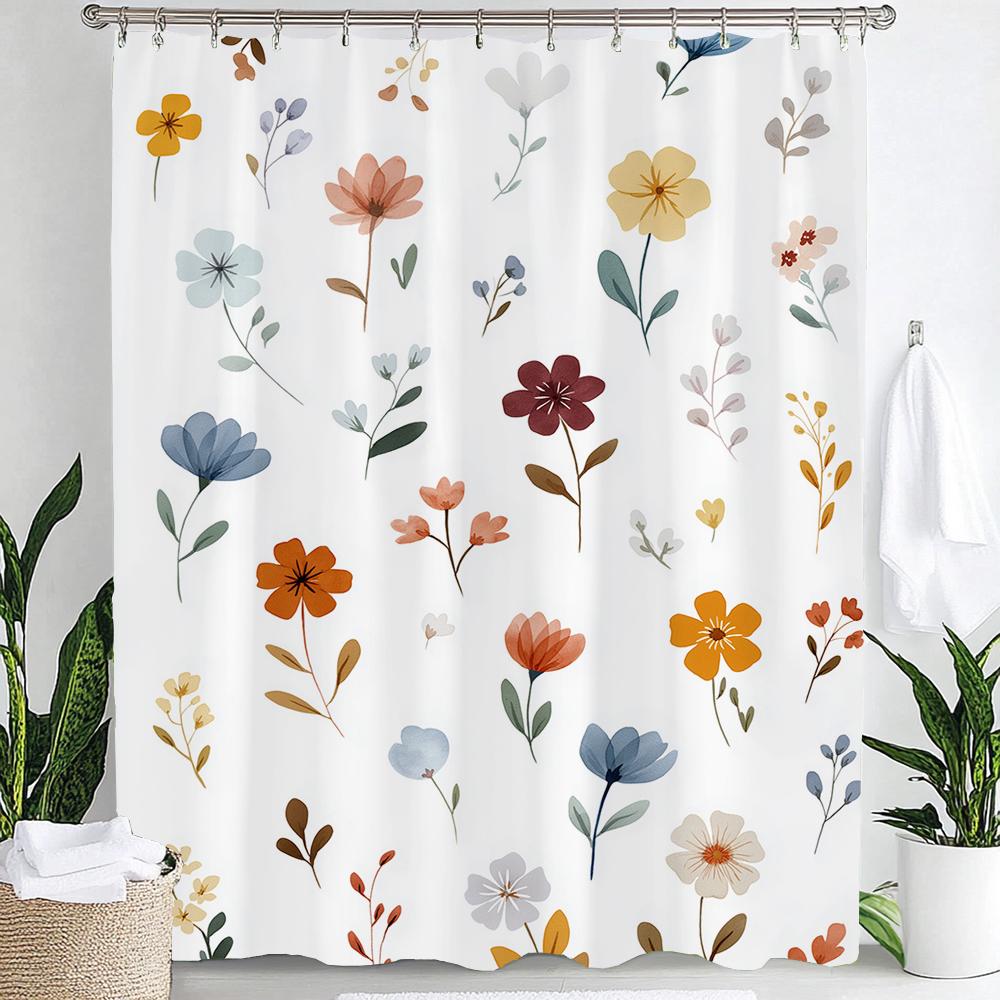 Vintage Botanical Print Floral Shower Curtain, Bathroom Decorative Shower Curtain, Waterproof Shower Curtain with Hooks