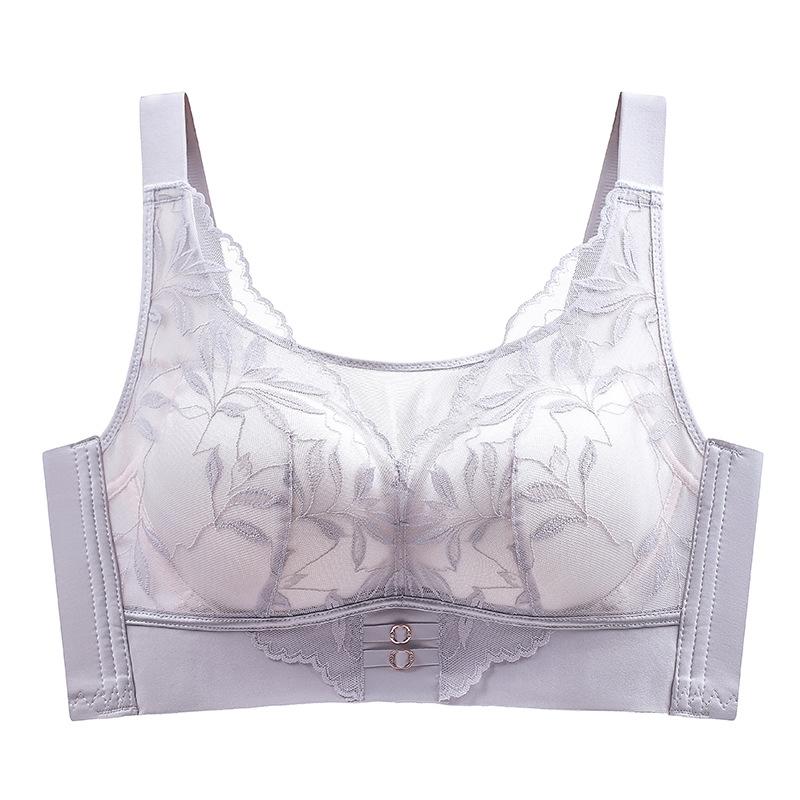 Thin Adjustable Women's Big Breasts Show Small Upper Support Lace Collection Breast Anti-sagging No Steel Ring Gathering Bra 11