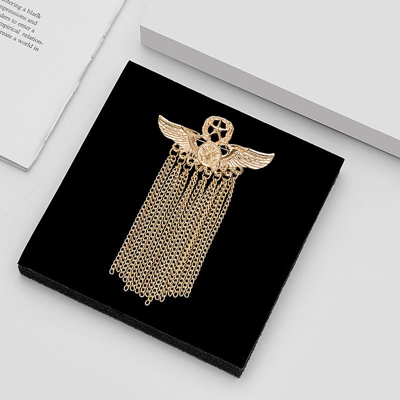 Big Brand Creative British Pentagram Badge Angel Wings Chain Fringed Brooch Pin Accessories
