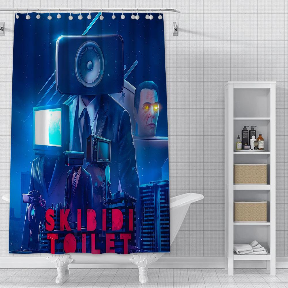 S-Skibidi Toilet Shower Curtain Waterproof Polyester Fabric Paint Colorful Bath Curtains Home Bathroom Decor Curtain With Hook