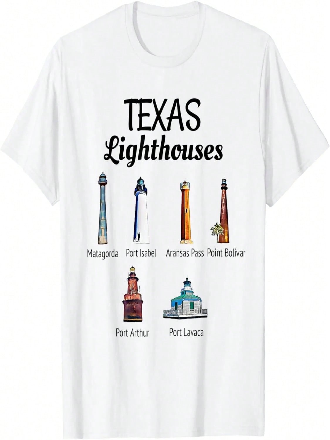 Historic Texas Lighthouses TX Coast Nautical T-Shirt S