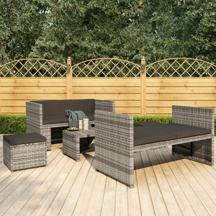 5-piece Garden Furniture Set with Cushions - Grey - 130 X 70 X70 Cm