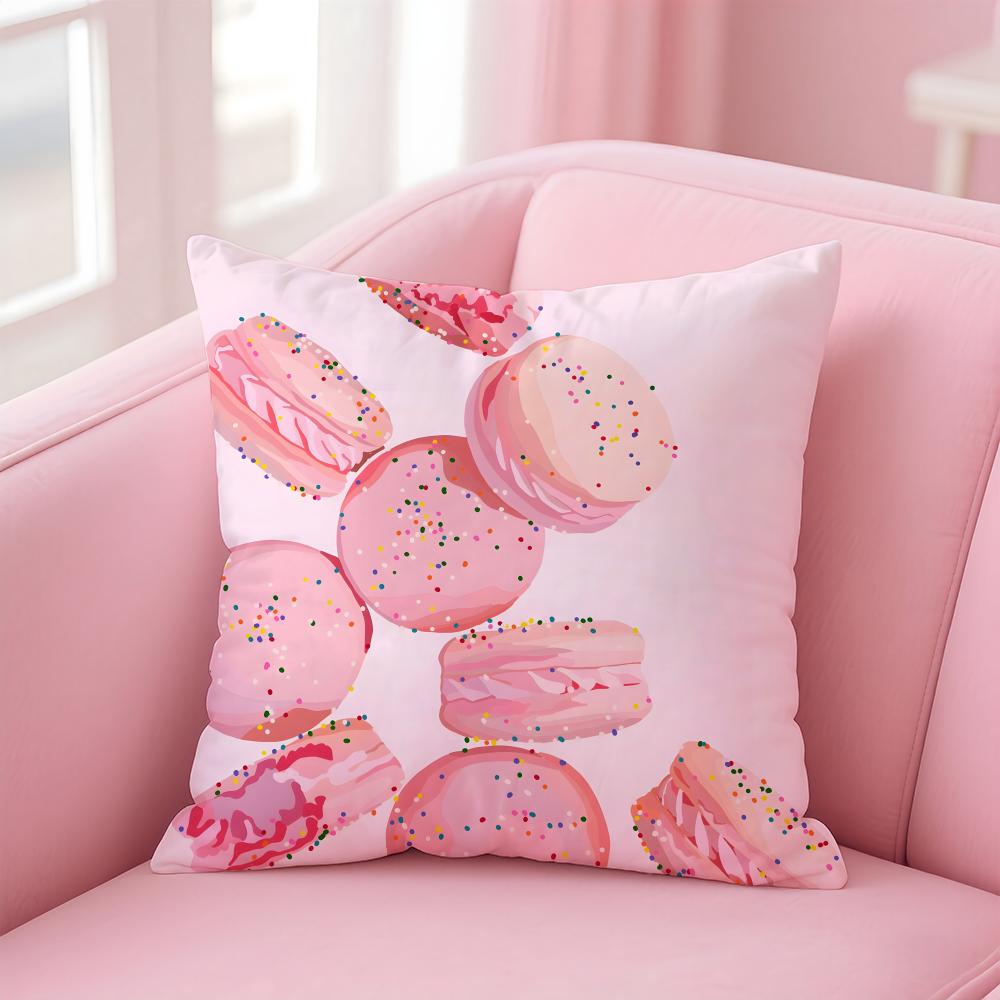 Sweet Macaron Girly Food Cushion Cover Pillowcase Short Plush Invisible Zipper Room Sofa Cushion Cover