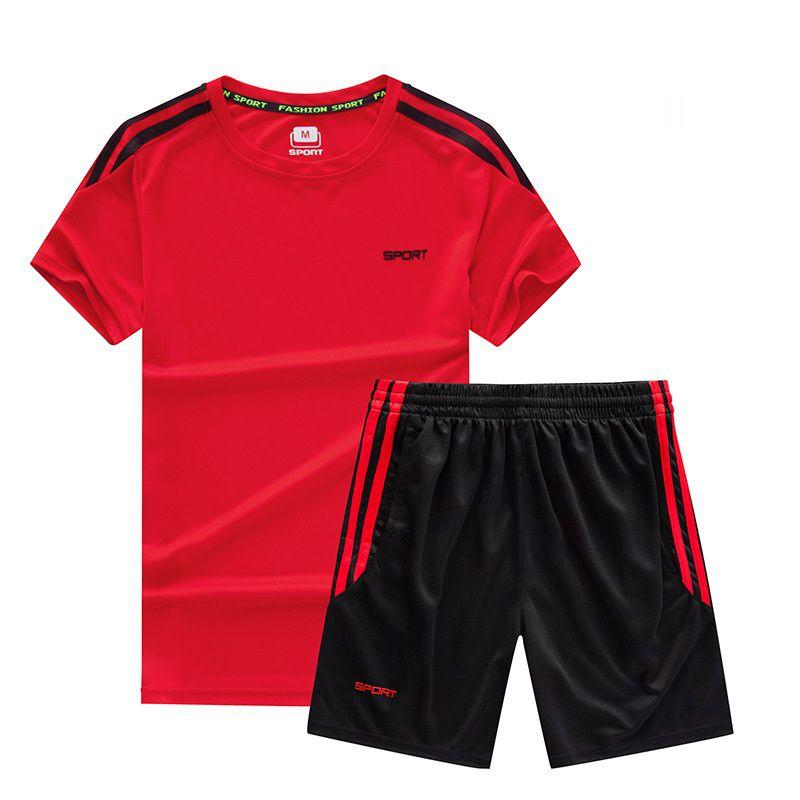 

Men Wear Sports Tracksuit Sport Set Fitness Tshirt Running Shorts Outfit Gym Red,XL