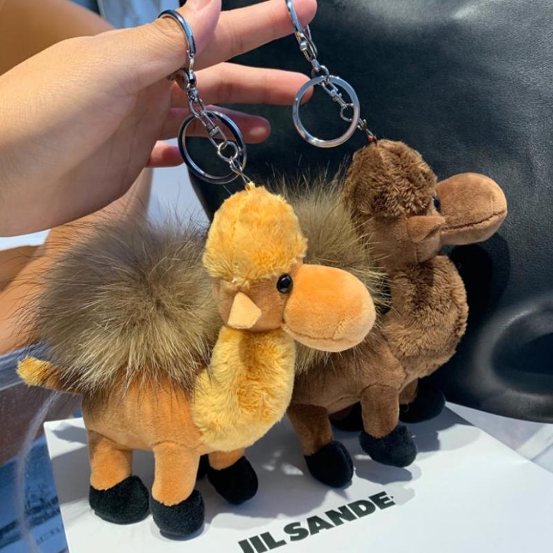 Creative Personalized Real Mink Fur Ball Small Camel Bag Charm Cute Plush Doll Car Keychain Pendant Accessories