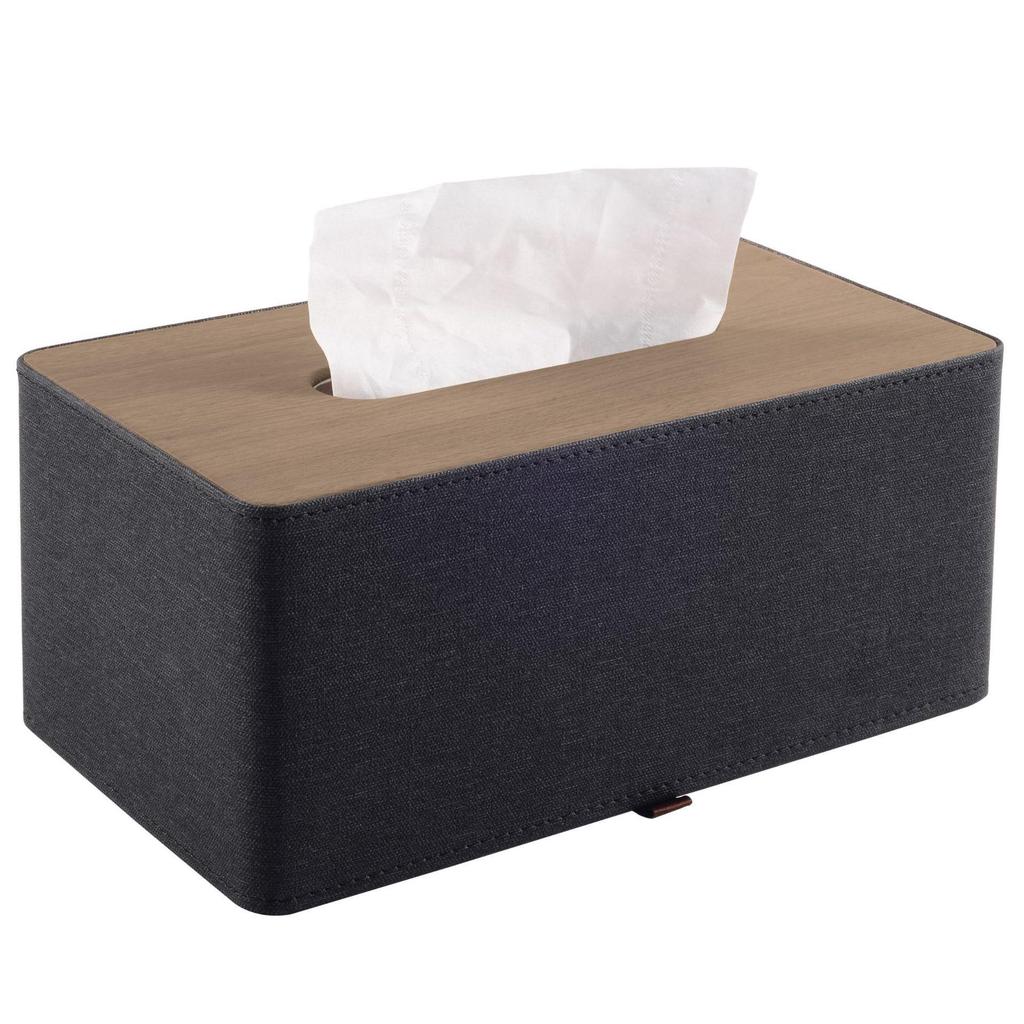 Eco-friendly Black Plaid Leather Tissue Box for Home and Hotel