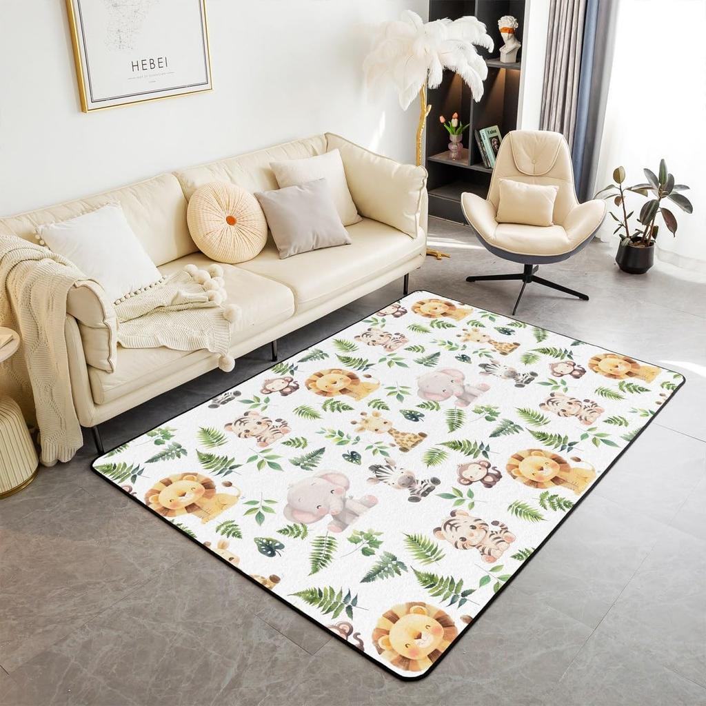 Erosebridal Nursery Jungle Animal Kids Area Rug 4'11" x 3'3" | Safari Elephant Giraffe Carpet for Boys Girls Cartoon Koala Lion Indoor Floor
