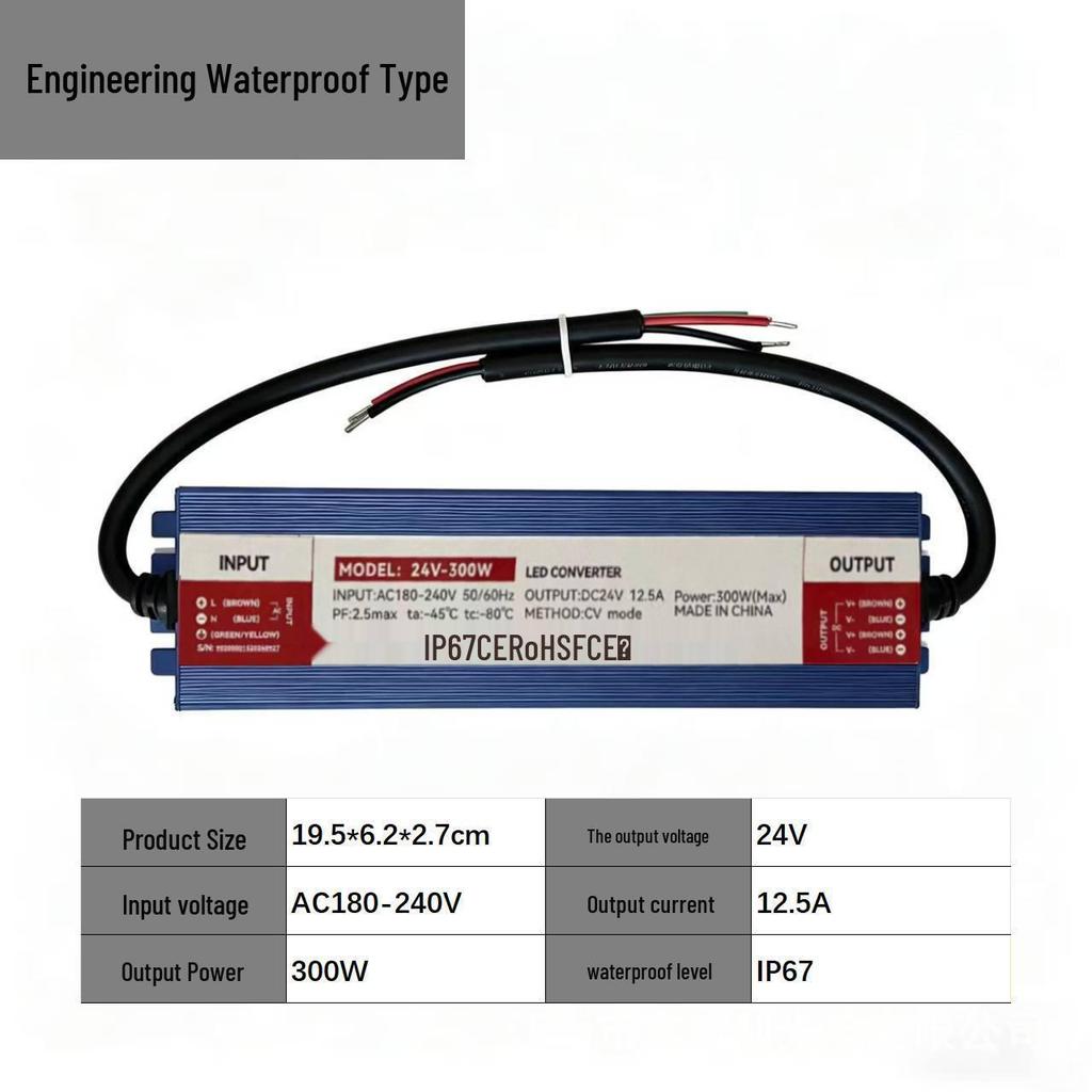 IP67 Outdoor Waterproof Constant Voltage Driver, 12V/24V, 60W-600W Power Supply with Full Potting