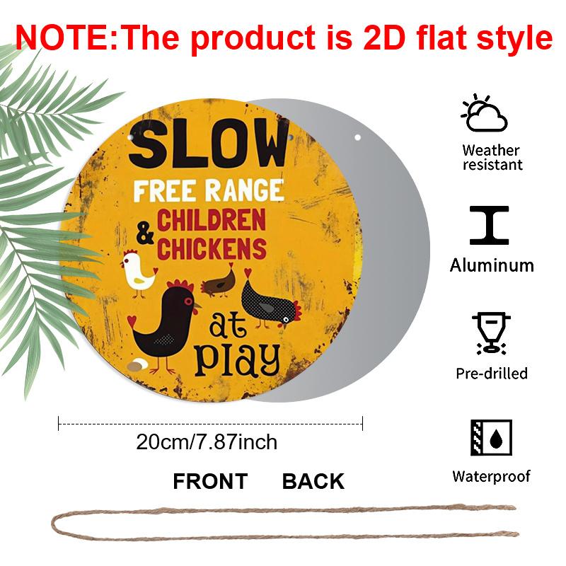 

2D Flat 1pc, 8x8 in, Slow-Free Range Chicken Farm Sign - Rustic Aluminum Metal Decorative Signs & Plaques, Durable Indoor/Outdoor Decoration Suitable 1pc