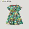 Summer Girls' Knitted Cotton Princess Dress - European & American Style, Short Sleeve, Cute Design