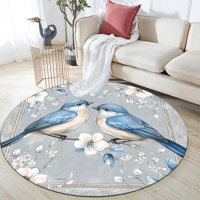 Blue Bird,Round Area Rug,Carpet Rug for Living Room Bedroom Sofa Playroom Decor,Non-slip Floor Mat