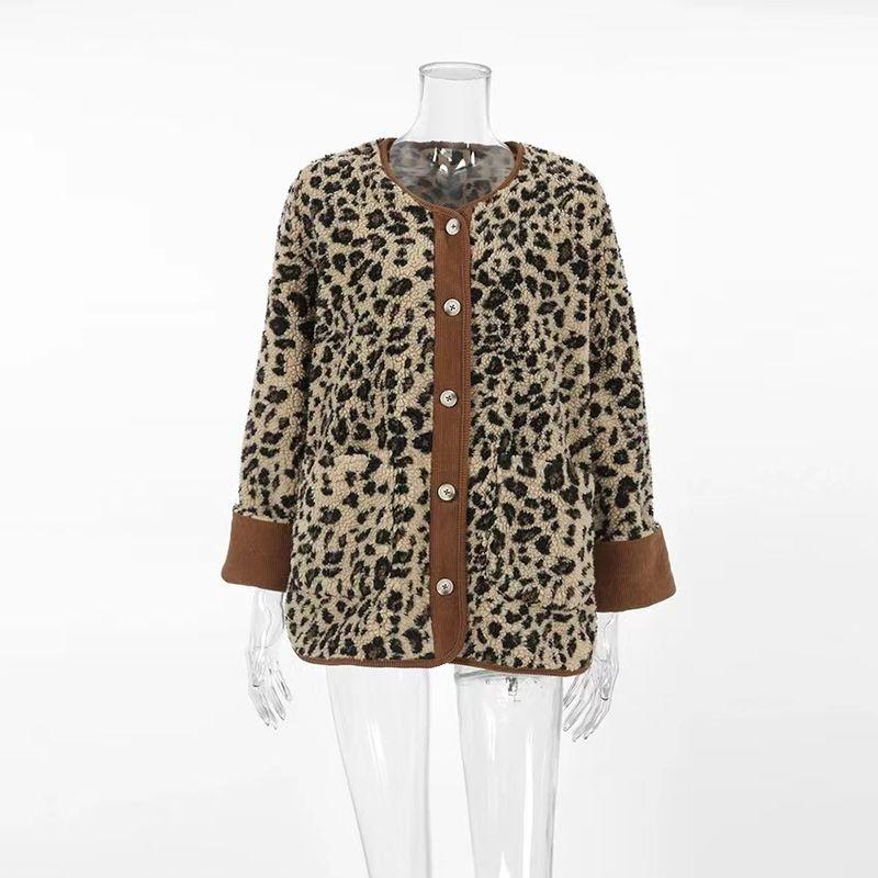 

European and American Autumn New Polar Fleece Fashion Leopard Print Loose Outerwear Leopard Print Loose Jacket Leopard print L