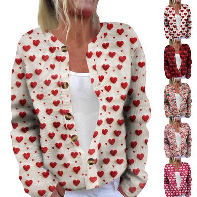 Ladies' Fashionable Long Sleeved Valentine's Day Printed Jacket Cardigan