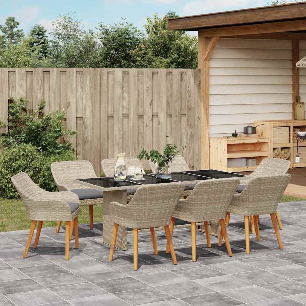 vidaXL Garden Dining Set 9 Pcs Light Grey Poly Rattan