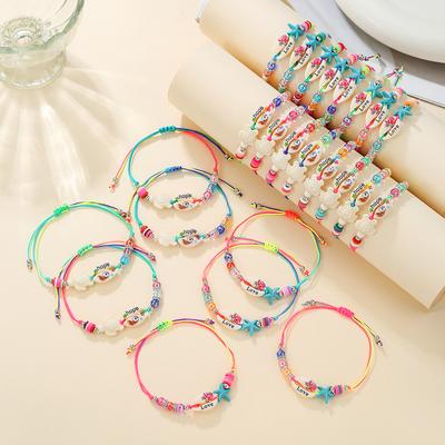 European and American Cartoon Color Woven Bracelet Set Vacation Shell Sea Turtle Soft Ceramic Acrylic Beaded Jewelry