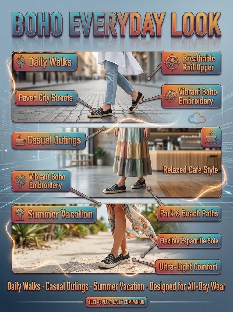 Women's Spring New Slip-On Flats Ethnic Style Casual Shoes Lightweight Soft Sole Comfortable Walking Shoes Fashion Everyday Wear
