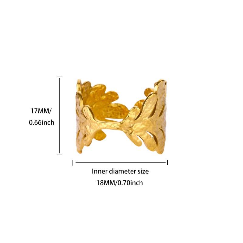 K gold-plated stainless steel ring women's personality simple niche leaf ring trendy jewelry