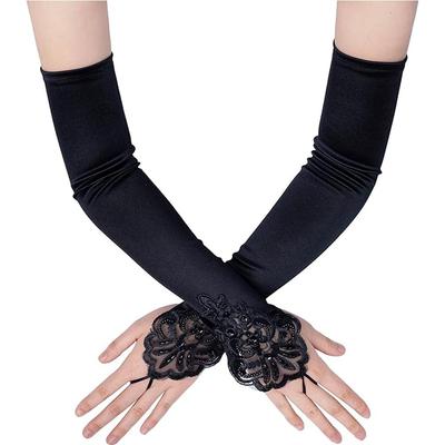 Long Opera Party 20s Satin Gloves Stretchy Adult Size Elbow Length