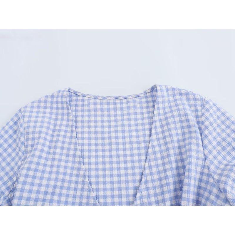 Kaslead New Arrival Women's Fashion Style Fashion All-Match Plaid Double Breasted Shirt 2298166
