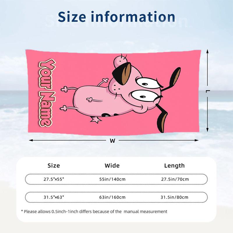 Beach Towel Custom Name Text, Quick Dry Large Towel For Beach HomeCourage the Cowardly Dog