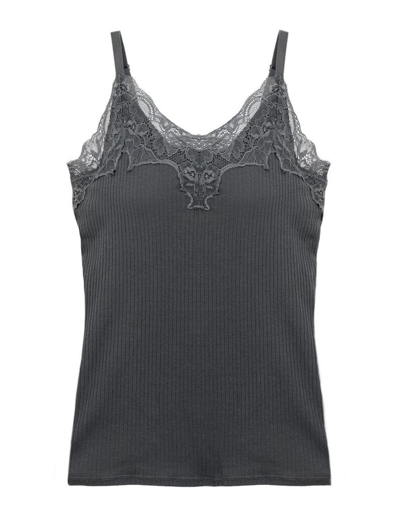 Camisole Bra Top Rib Lace 90379re Charcoal Gray CD70 [Two Hatch] Bramoné