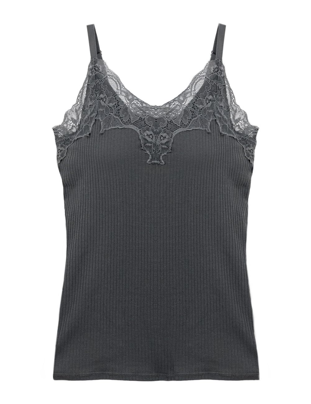 

Топ-бра на бретелях с рубчиком и кружевом 90379re Угольно-серый CD70 [Два лючка] Bramoné