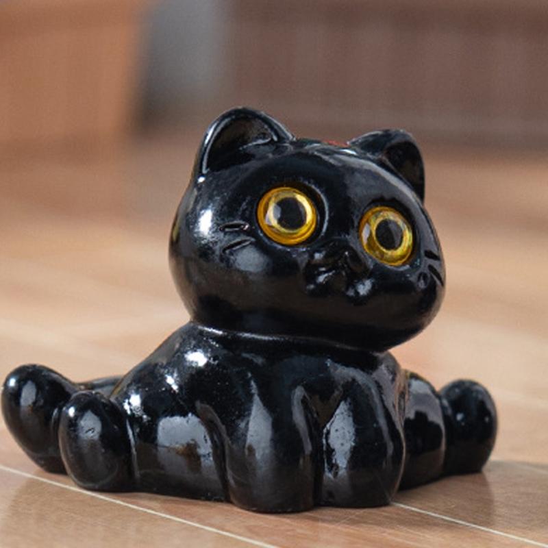 Set of 5 Cartoon Miniature Kitten Statue Black Cats Figurines Car Dashboard Ornaments For Desk Decors And Stress Relief