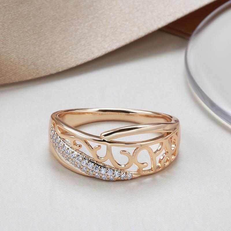 Rose Gold Color Wedding Ring For Women Ethnic Hollow Flower Natural Zircon Accessories Trend Daily Vintage Jewelry