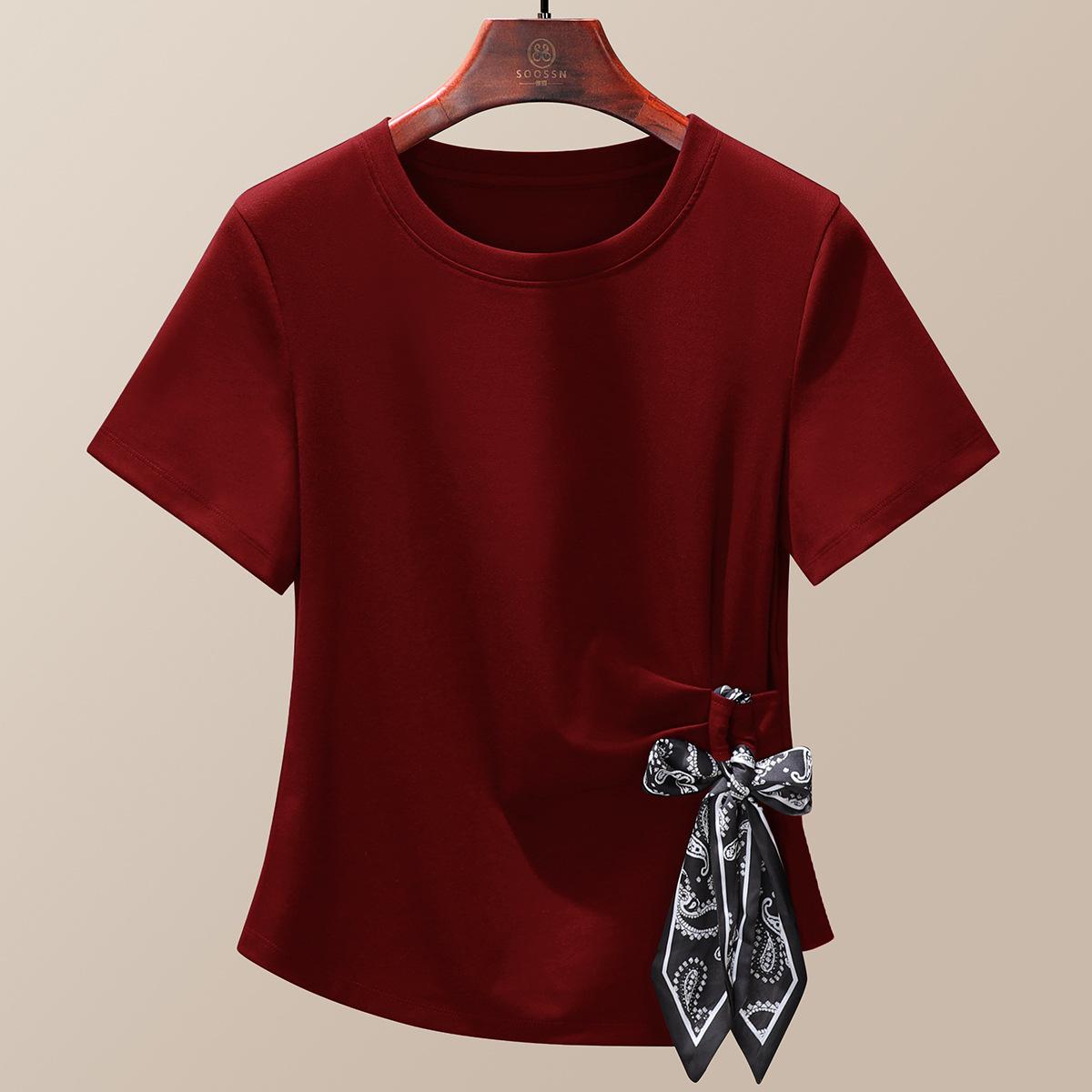 

Temperament silk scarf strap short-sleeved women s summer new irregular front shoulder slim-fitting top XXXL