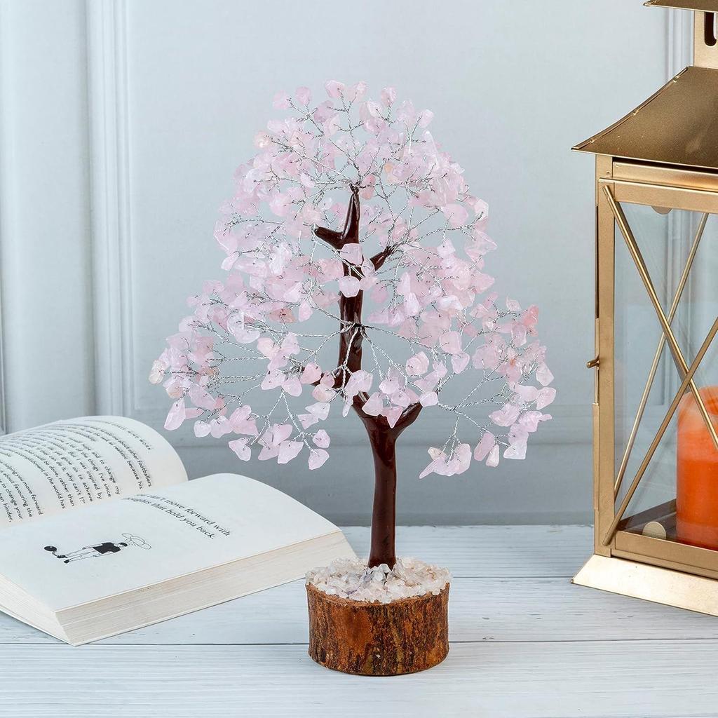 Rose Quartz Crystal Tree - Good Luck Showpiece for Home Decor Items - Crystals Gemstones - Money Tree for Good Luck - Decoration Gift Item