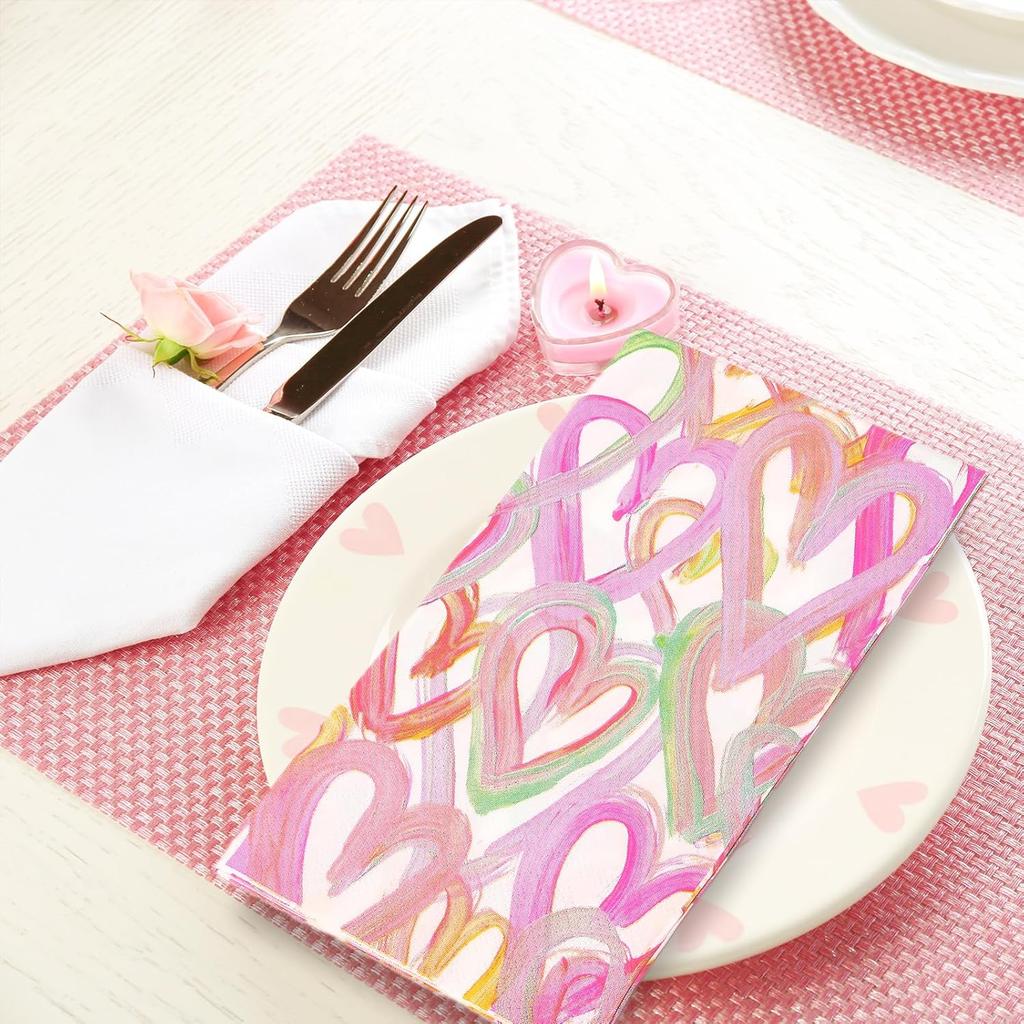 100Pcs Valentine's Day Paper Guest Napkin Colorful Heart Bathroom Napkin Decorative Disposable Hand Towel Napkin For Home Party Supplies