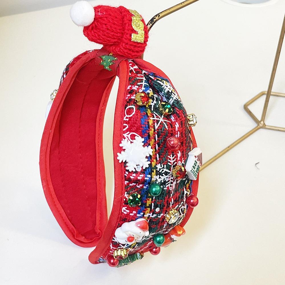 Fashion Rhinestone Knot Headband Wide Edge Pearl Beads Hair Band Christmas Hairband Holiday