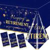 GREHUMOR Happy Retirement Tablecloth 3Pcs-Retirement Party Decorations Blue Gold Tablecloth for Women Men Plastic Rectangle Disposable Table Cover