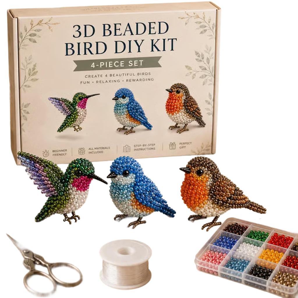 Tiny 3D Beaded Animal DIY Kit, Easy DIY Beading Embroidery Kit With 4 Cute Designs, 3D Animal Themed Beadwork Kit For Beginners