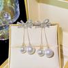 New Fashion Minimalism Bow Tassel Imitation Pearl Metal Earrings for Women Unique Design Sweet Paty Jewerly GIfts Daily Wear