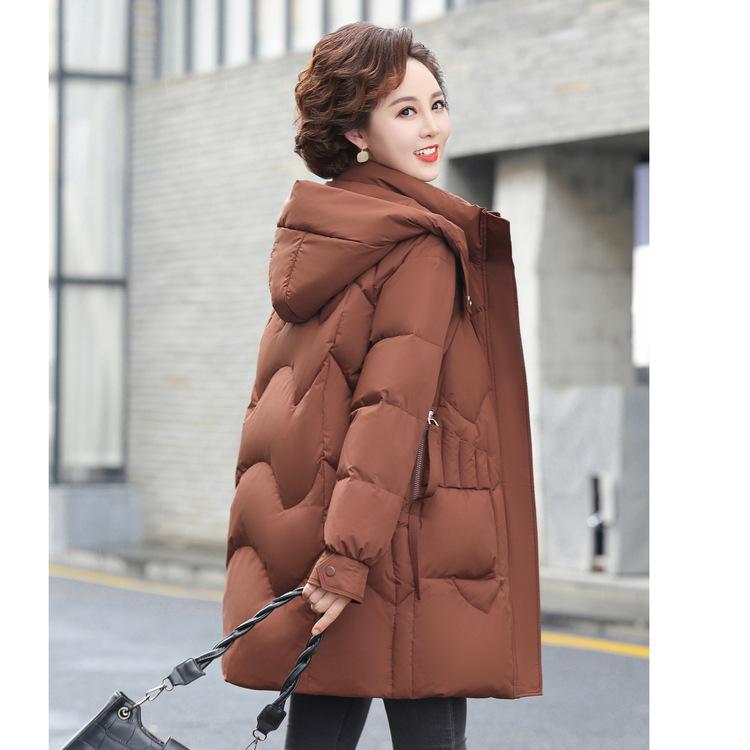 

Mom Winter Down Jacket Long Thick Hooded Coat Plus Size Winter Middle-aged and Elderly Women Warm Fashion Cotton-padded Jacket. L