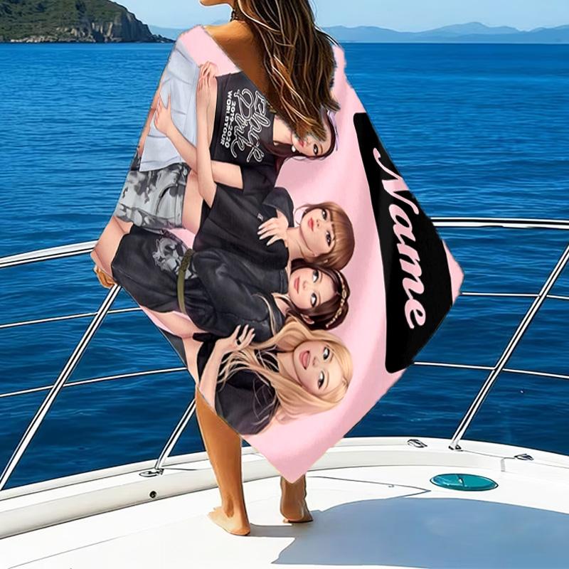 Custom Name Kpop Fashion Microfiber Beach Towel Super Soft & Absorbent for Bath, Beach, Travel Bath Time Accessory, Fan gifts
